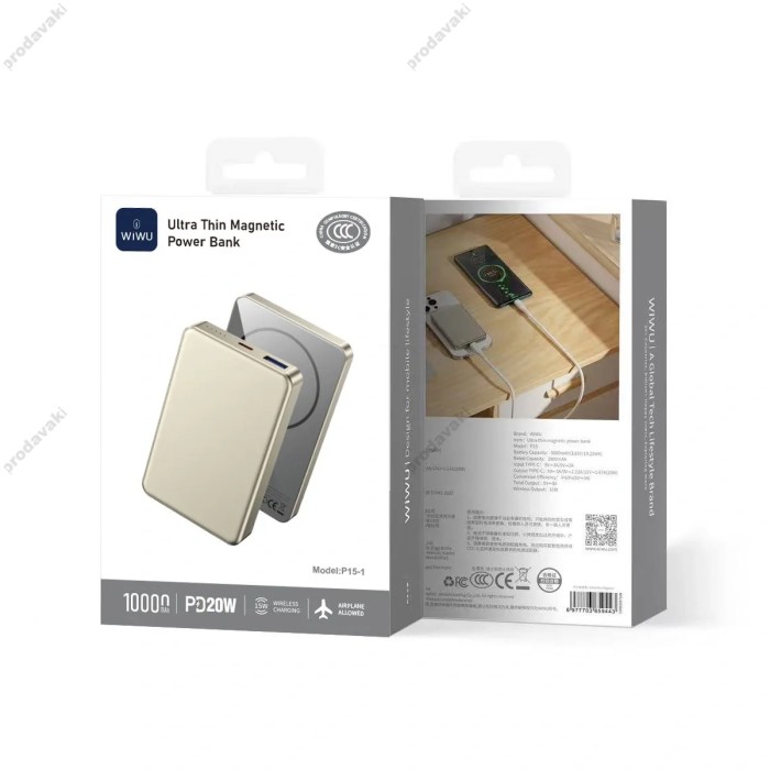 Повербанк портативний акумулятор Power Bank Wiwu P15-1 Magnetic MagSafe магнітний 10000 mAh Gold
